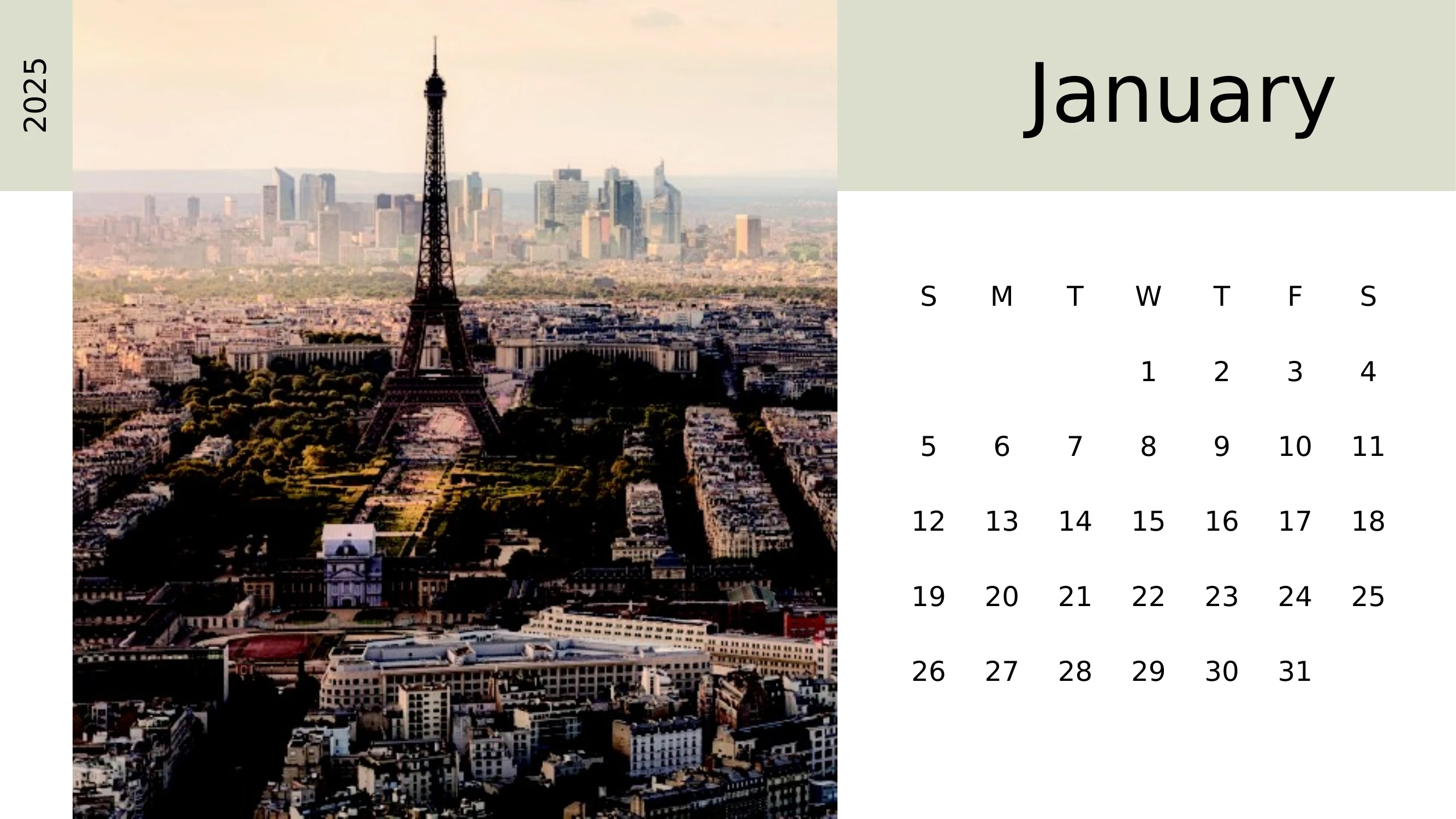 Preview of 2025 Monthly Calendar - Slide 1